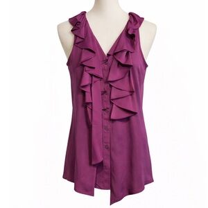 Gorgeous Fushia/Purple Silk Ruffled Sleeveless Blouse